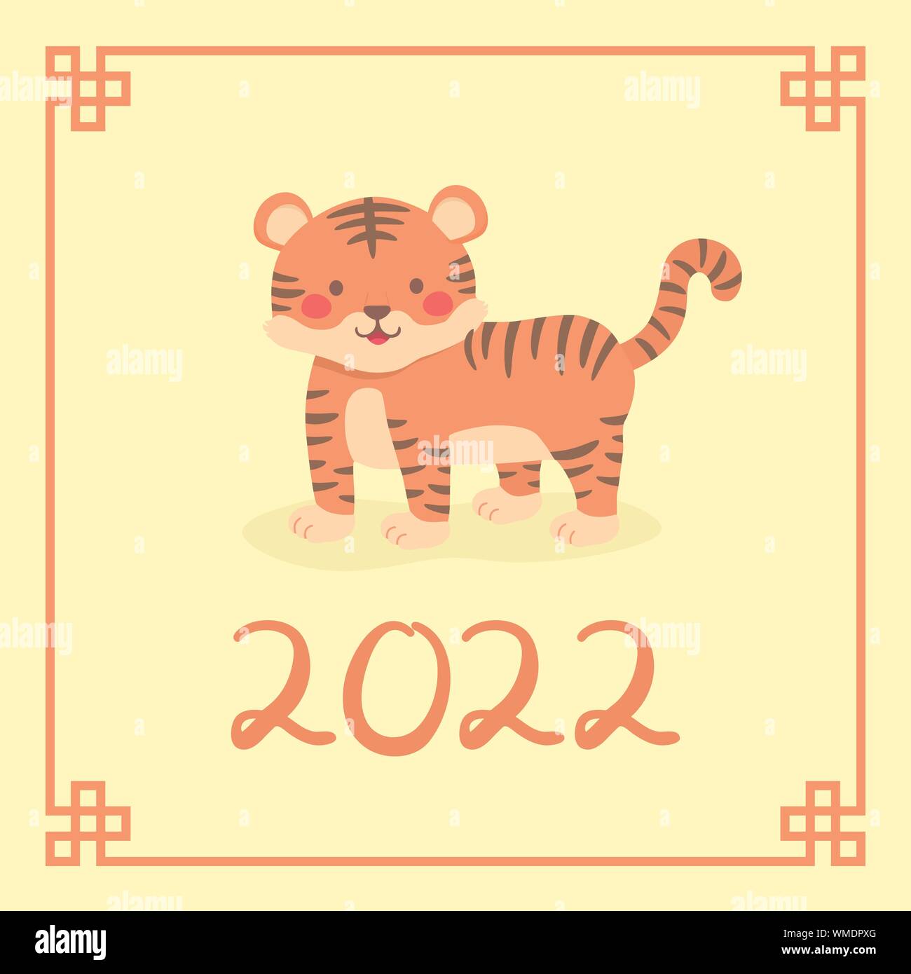 Chinesisches Neujahr 2022 niedliche Tiger Tierkreis Zeichen Vector Illustration Cartoon Grußkarte Stock Vektor