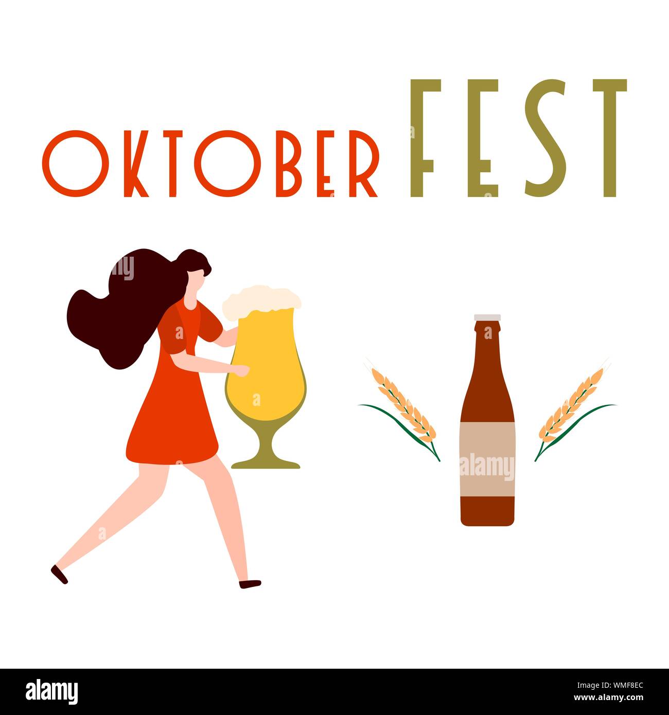 Festliche Vector Illustration mit Mädchen, Bier, Bier, Glas, Flasche, Weizen. Bier party Konzept. Oktoberfest Oktoberfest. Design für Webseite, Pre Stock Vektor