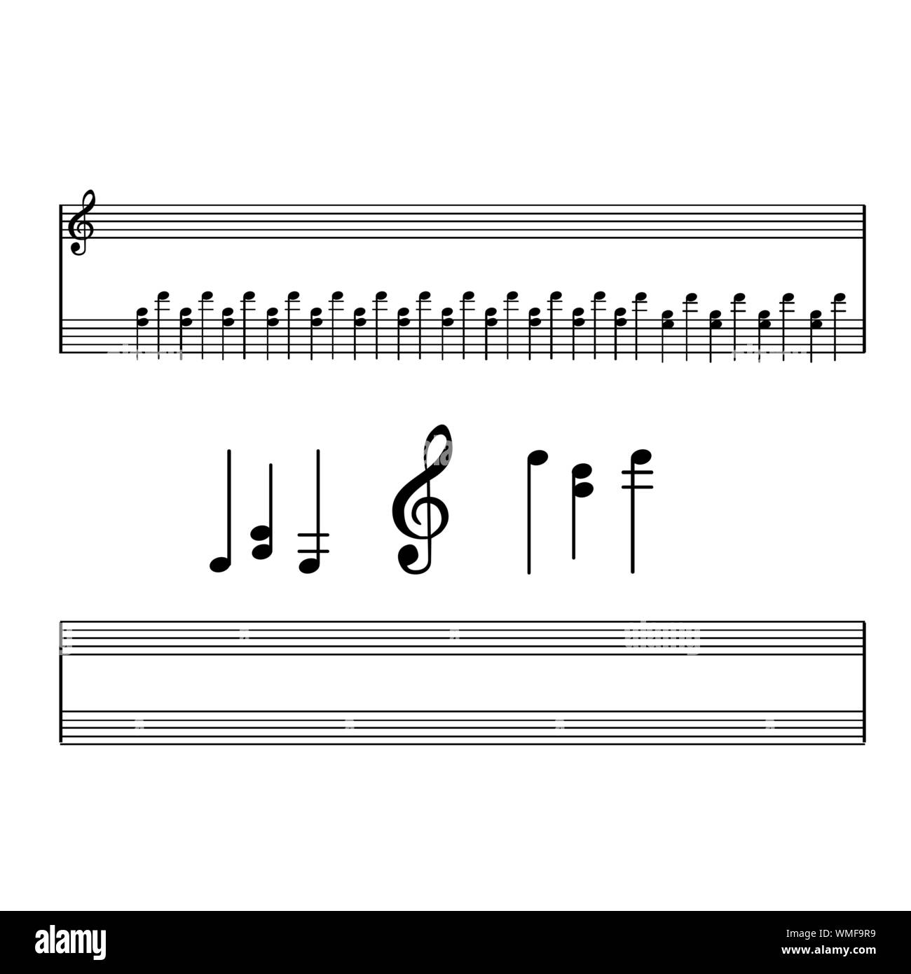 Vektor einrichten Der musikalischen Symbole, Zeichen, Noten ...