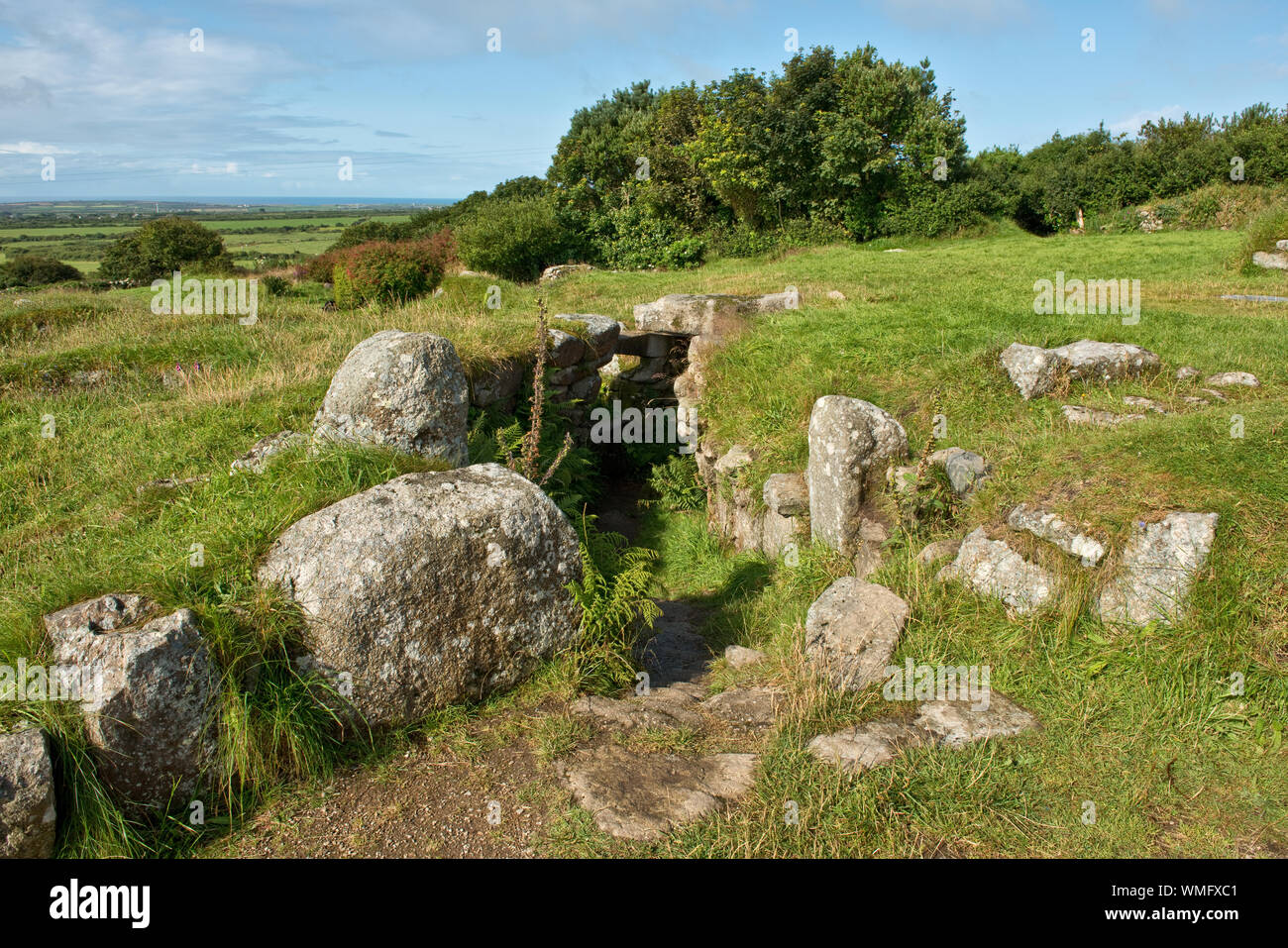 Steinmauern Unterführung (fogou) von Carn Euny Siedlung. Sancreed, SW Cornwall Stockfoto