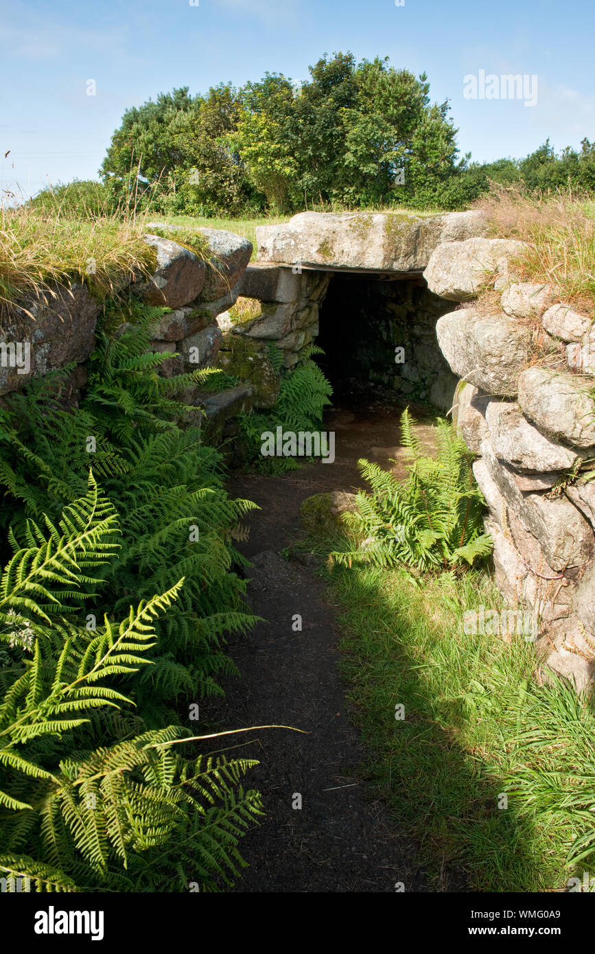 Steinmauern Unterführung (fogou) von Carn Euny Siedlung. Sancreed, SW Cornwall Stockfoto