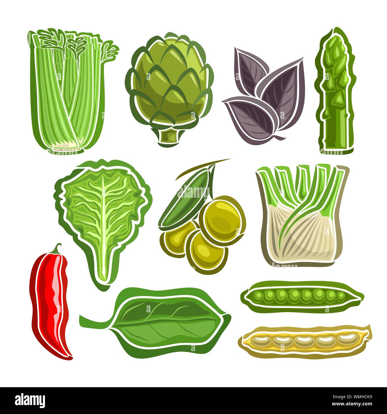Vektor Einrichten von Gemüse einfache Symbole isoliert auf Weiss. Stock Vektor