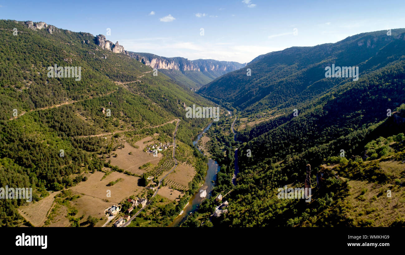 Luftaufnahme der Gorges du Tarn in Les Vignes, Lozere Stockfoto