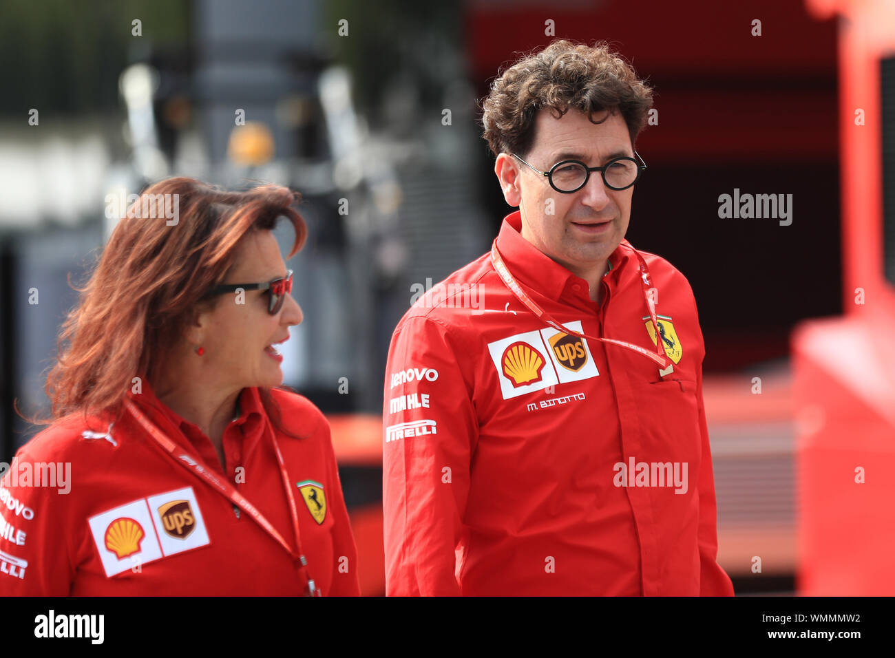 Monza, Italien. 5. September 2019; Autodromo Nazionale Monza, Italien; Formel 1 Grand Prix von Italien, team Anreise Tag; Mattia Binotto, Teamchef der Scuderia Ferrari - redaktionelle Verwendung. Credit: Aktion Plus Sport Bilder/Alamy leben Nachrichten Stockfoto