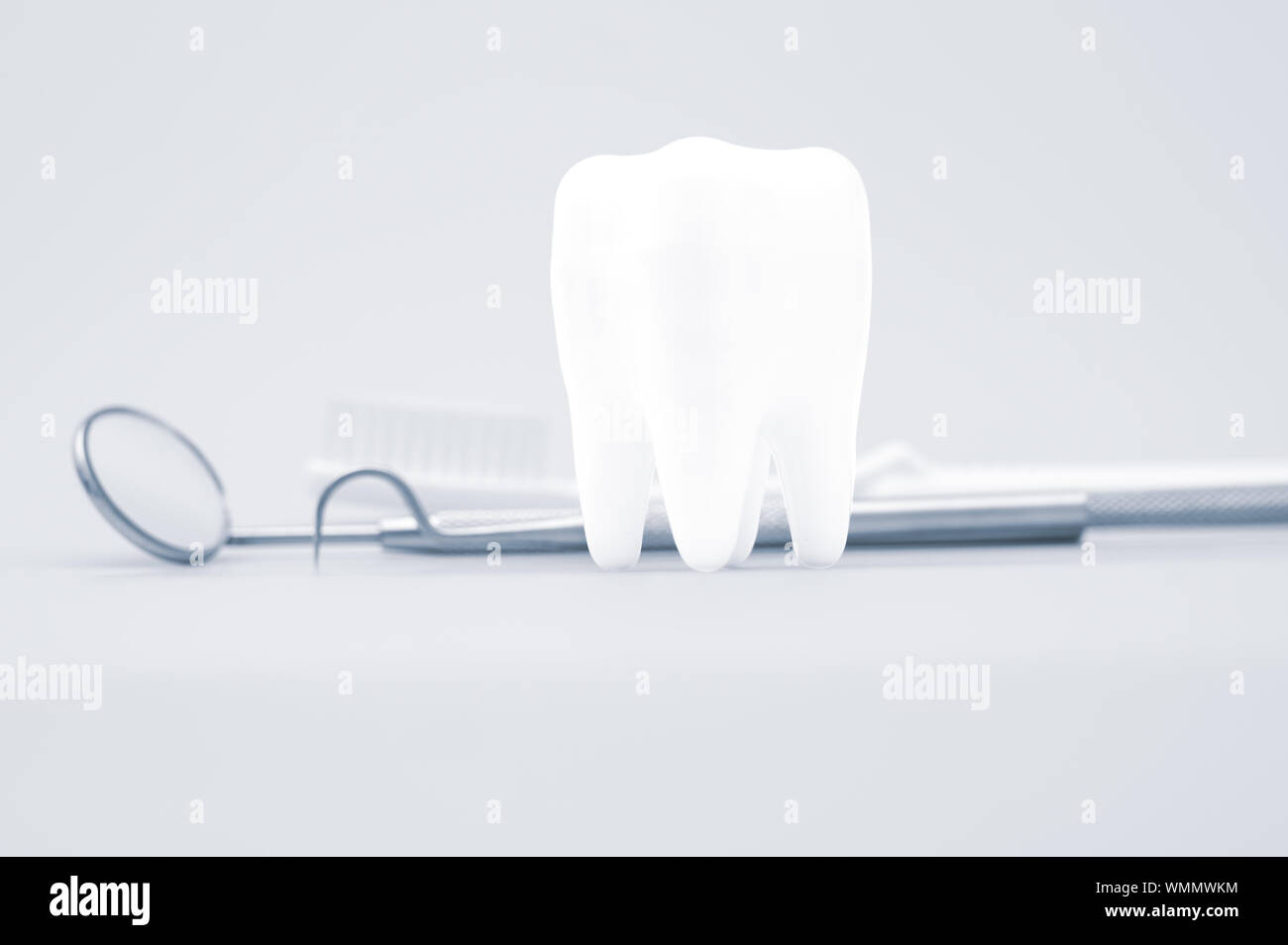 Zahnmedizinische und zahntechnische Geräte auf grauem Hintergrund, Konzept Bild der zahnmedizinischen Hintergrund. Stockfoto