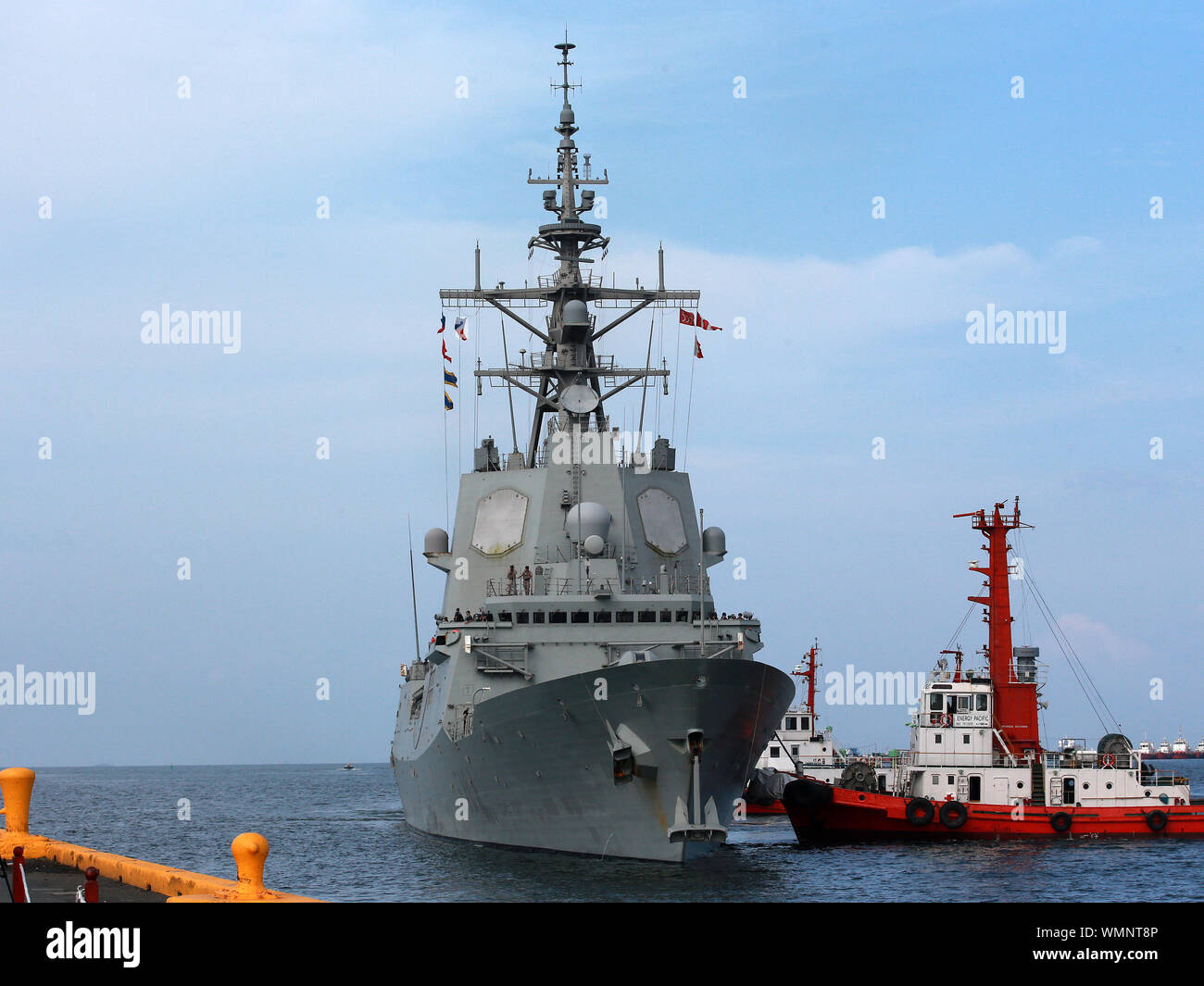 Manila, Philippinen. 5. Sep 2019. Die spanische Marine Fregatte Mendez Nunez (F-104) Schlafplätze in einem Hafen in Manila, Philippinen, Sept. 5, 2019. Die spanische Marine Fregatte Mendez Nunez (F-104) in Manila angedockten für einen Port Anruf am Donnerstag, die erste spanische Kriegsschiff die Philippinen seit 1898, die philippinische Marine gesagt hat. Credit: rouelle Umali/Xinhua/Alamy leben Nachrichten Stockfoto