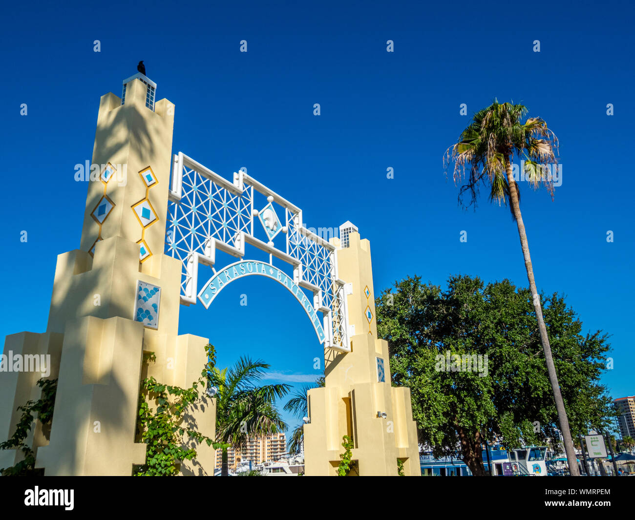 Eingang Bayfront Park an der Küste von Sarasota Florida Stockfoto