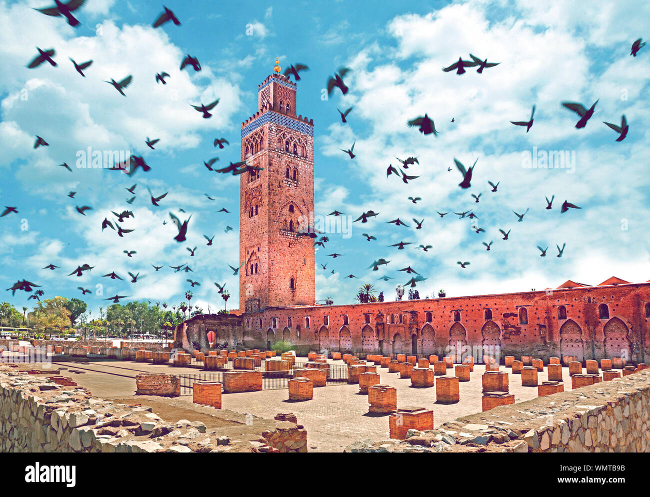 Reisekonzept rund um die Welt.Koutoubia Moschee, Marrakesch, Marokko.Wahrzeichen und berühmten Orten und Architektur Stockfoto