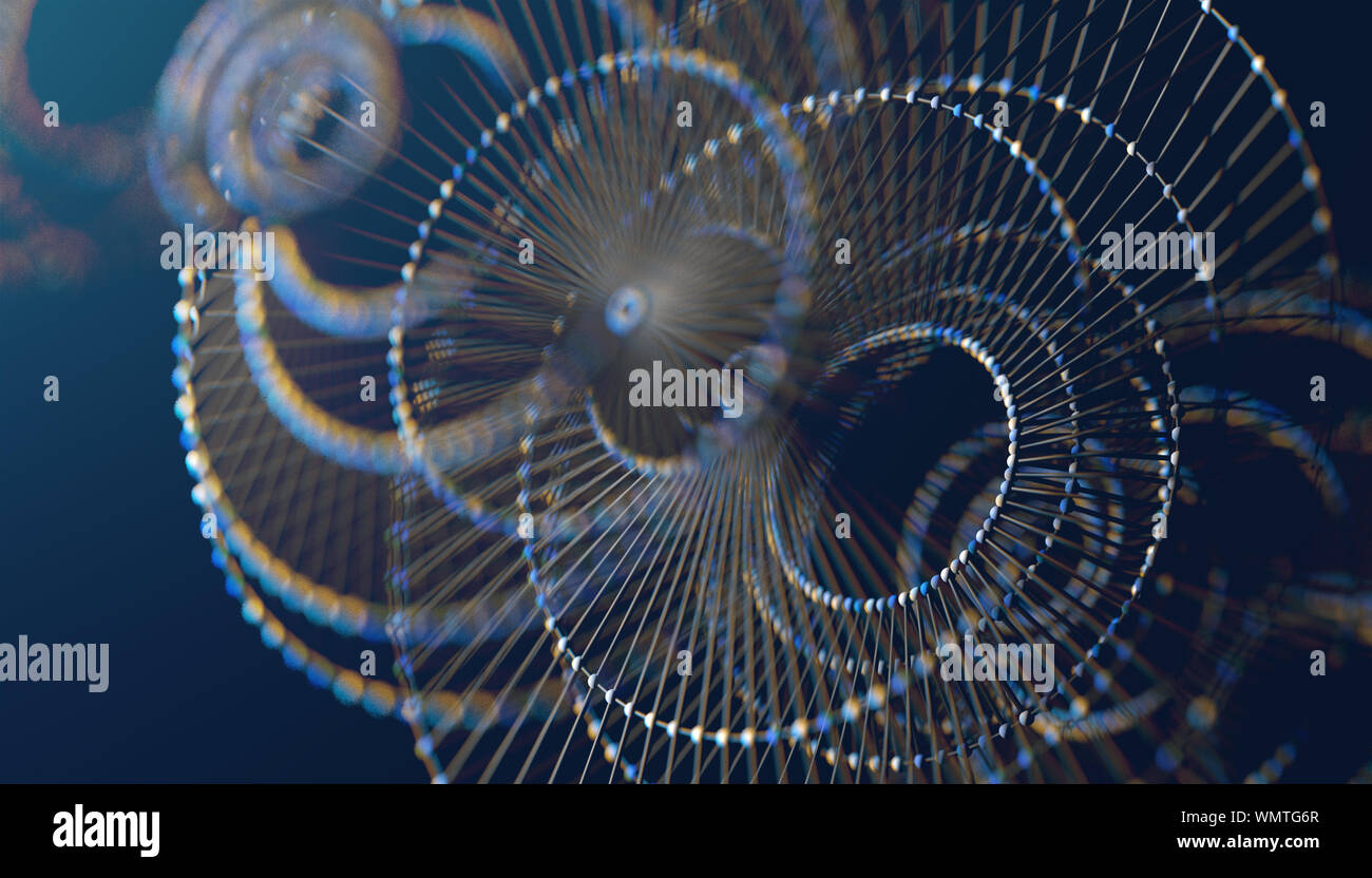 Blockkette und Technologie abstraktes Konzept.Polygonales Muster mit Punkten und Linien.Wissenschaft und Computer-Lernhintergrund.3d-Illustration Stockfoto