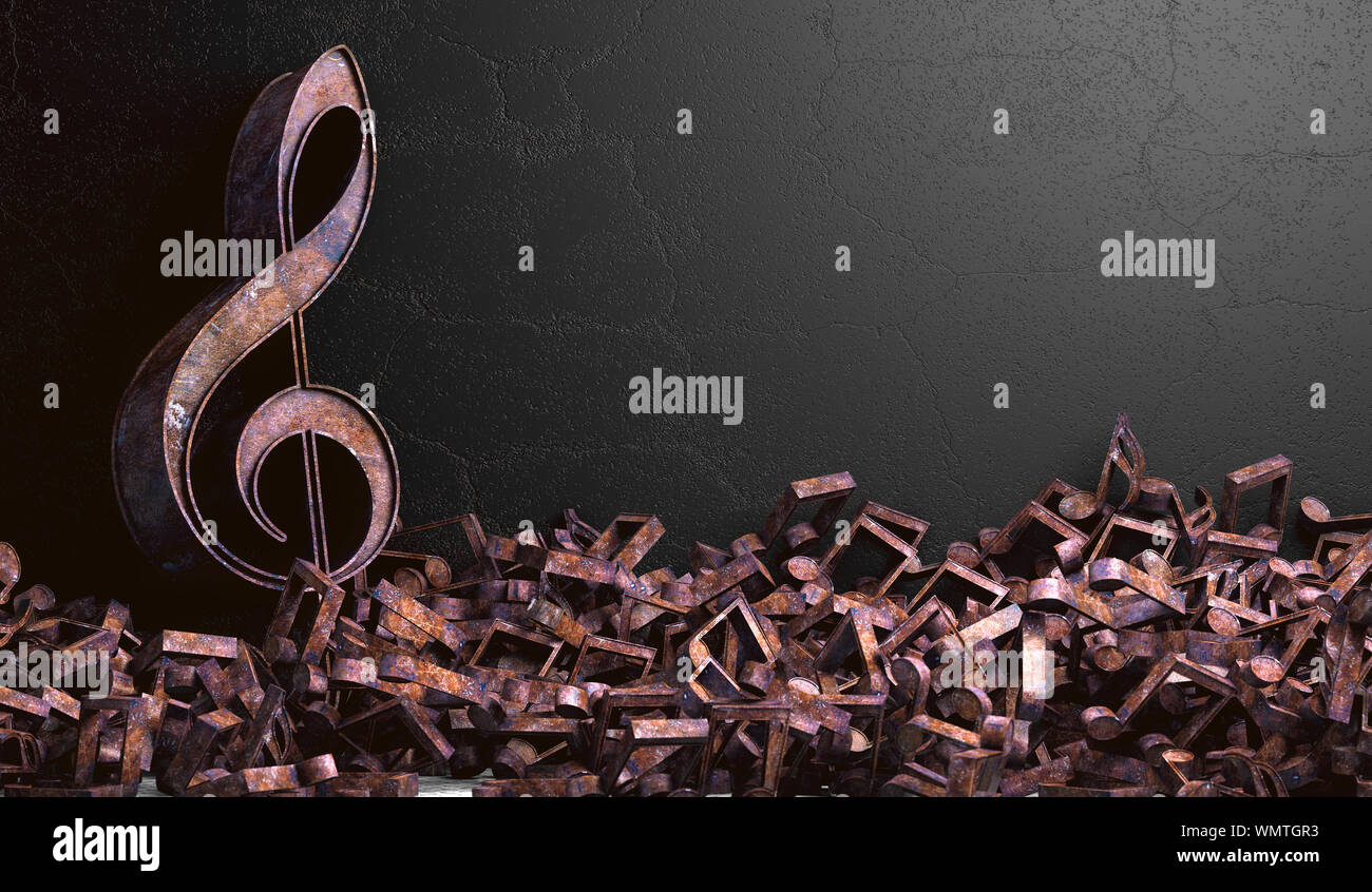 Musik Hintergrund Design.3d-Illustration von musikalischen Noten und musikalischen Zeichen der abstrakten Notenblatt.Songs und Melodie Konzept. Stockfoto