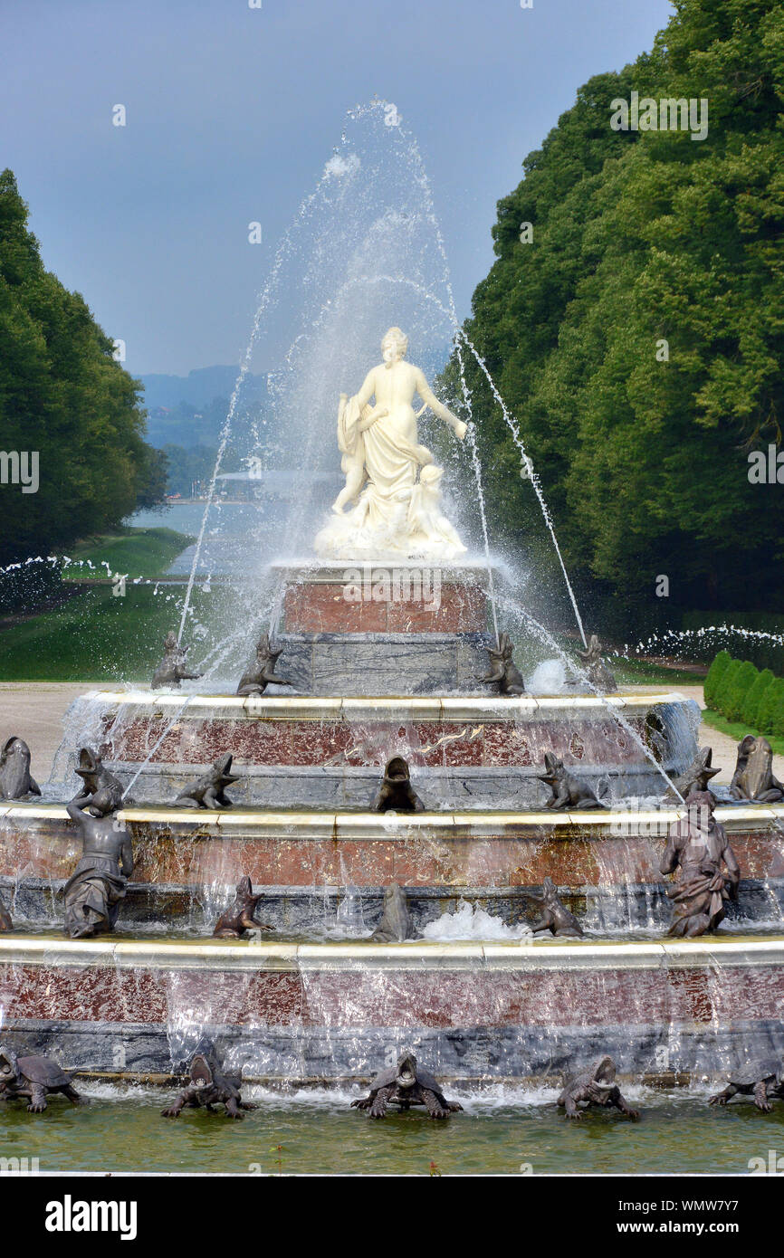Brunnen der Latona, Neues Schloss, Neues Schloss Herrenchiemsee, Deutschland, Europa Stockfoto