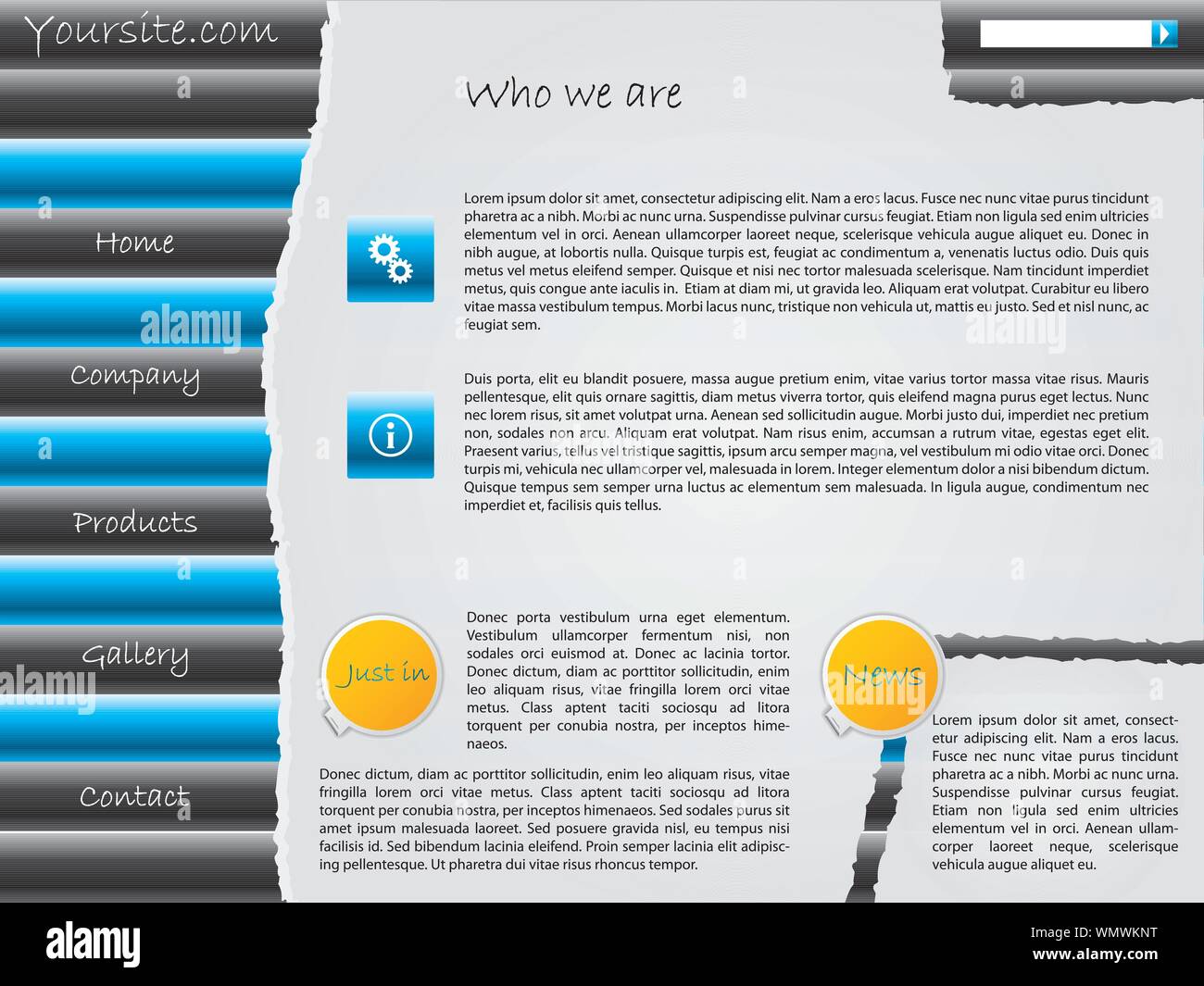Gestreift und website Template Design zerrissen Stock Vektor