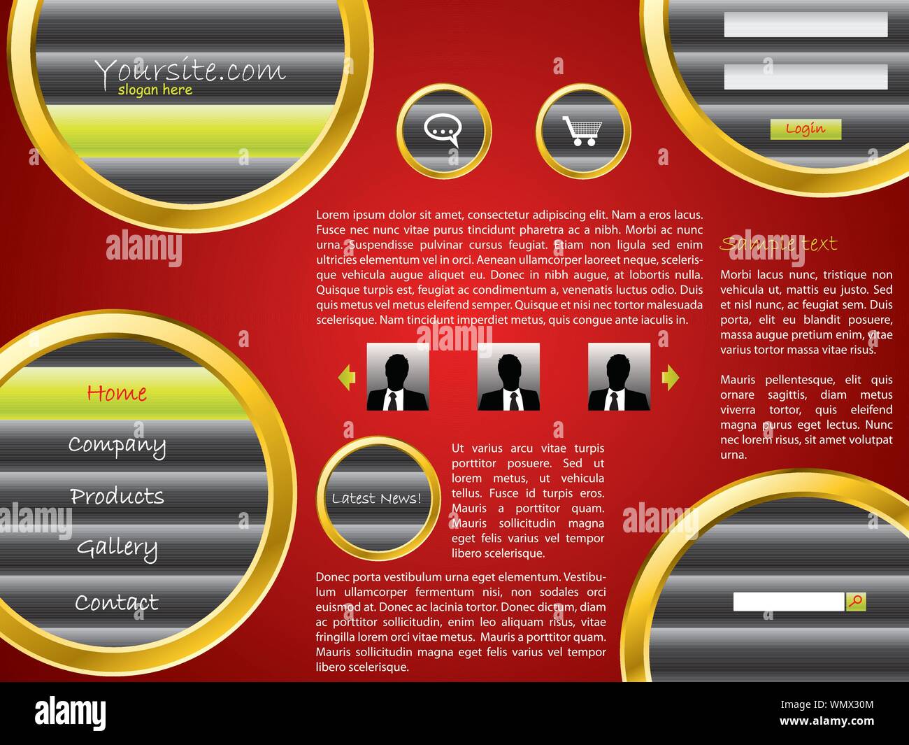 Goldene Ringe auf gestreiften Hintergrund-Website-Templates Stock Vektor