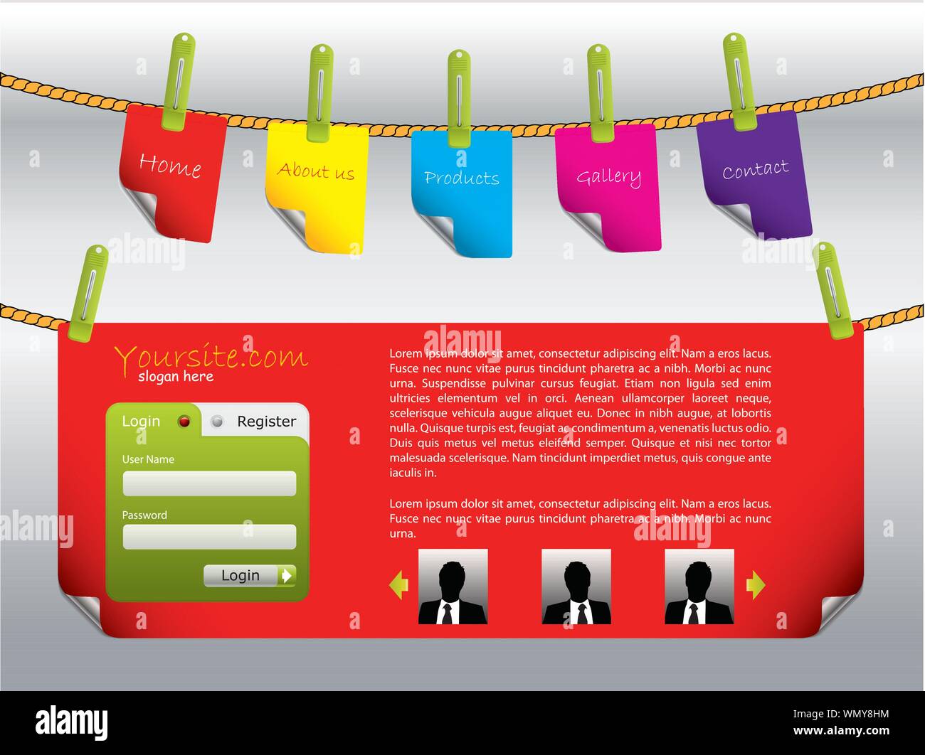 Etiketten auf Seile-Website-Templates Stock Vektor
