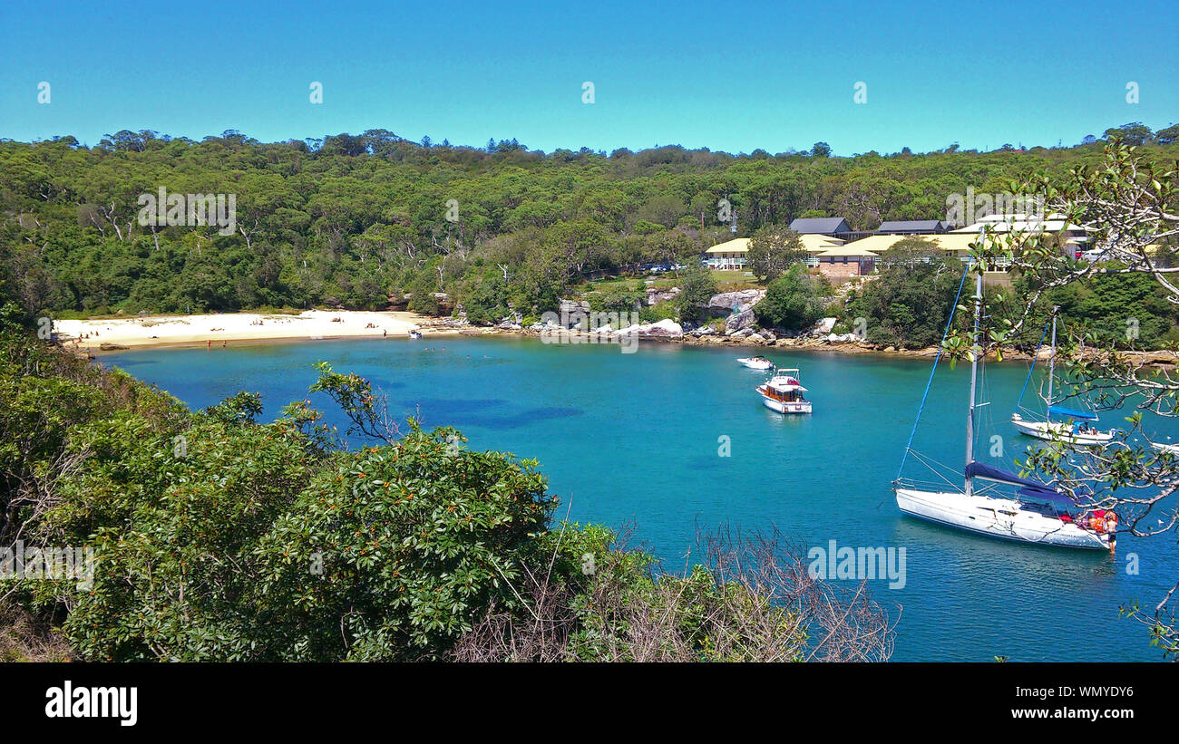 Weiten Blick auf Collins flachen Strand und die Bucht, ein wenig Manly, Sydney Stockfoto