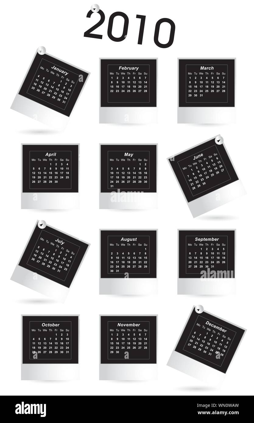 Kalender für das Jahr 2010 Stock Vektor