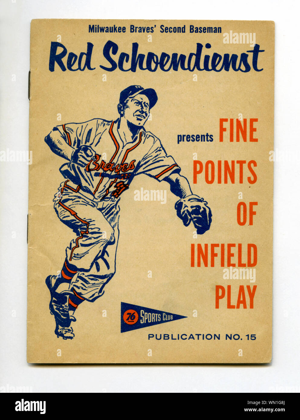 Vintage ära Souvenir-heft 60er mit Milwaukee Braves star Baseball player Rot Schoendienst Tipps zu Infield spielen, wurde an 76 Tankstellen. Stockfoto
