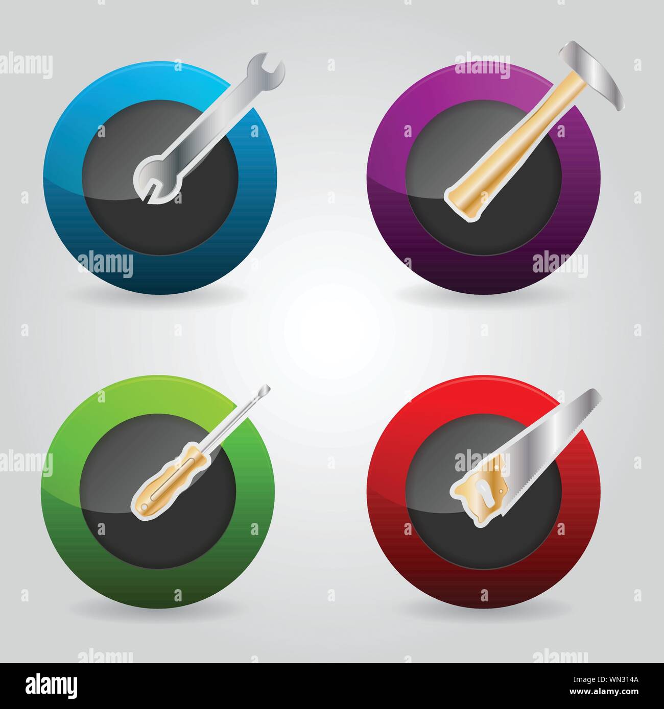 Buttons für das Web mit Werkzeug Symbole Stock Vektor