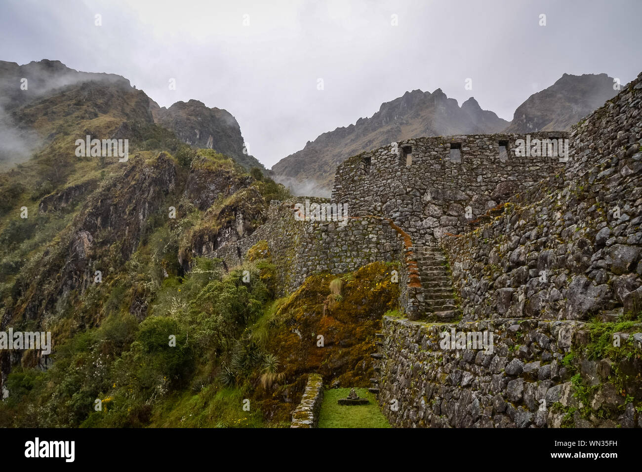 Sayacmarca eine alte Inka Ruinen entlang des Inka Trail Stockfoto