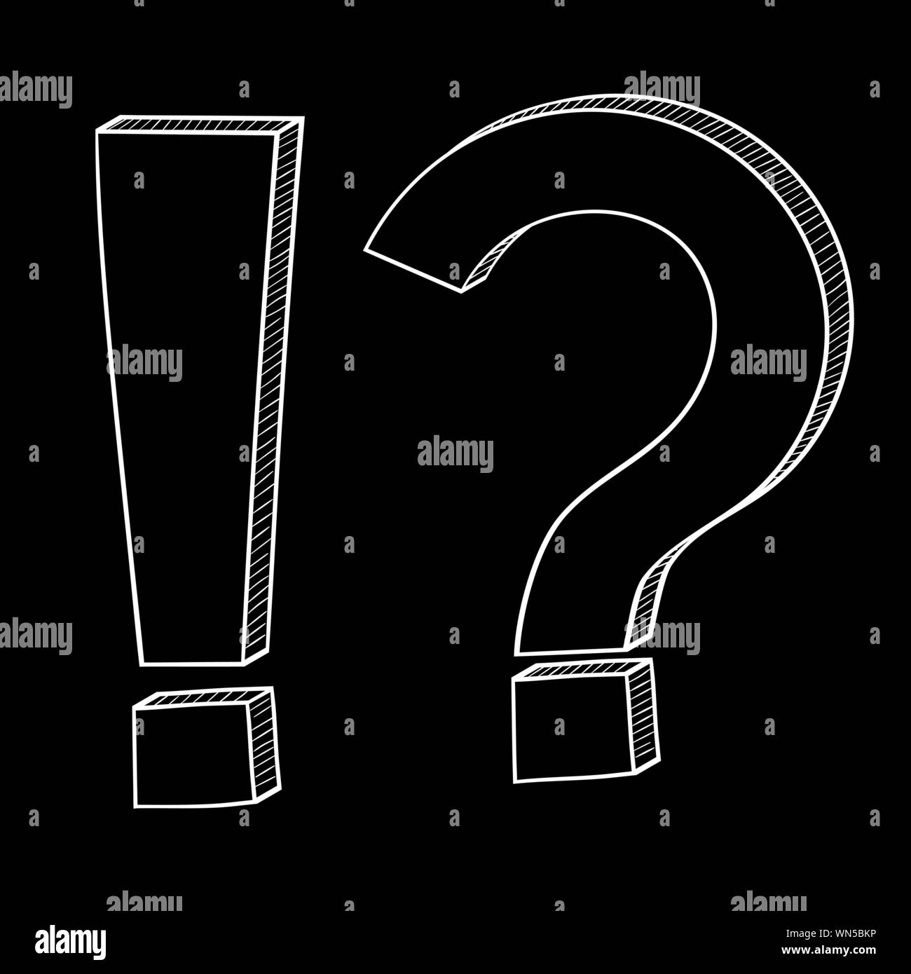 Frage und Exlamation markiert. Doodle Stil auf schwarzem Hintergrund. Vector Illustration Stock Vektor
