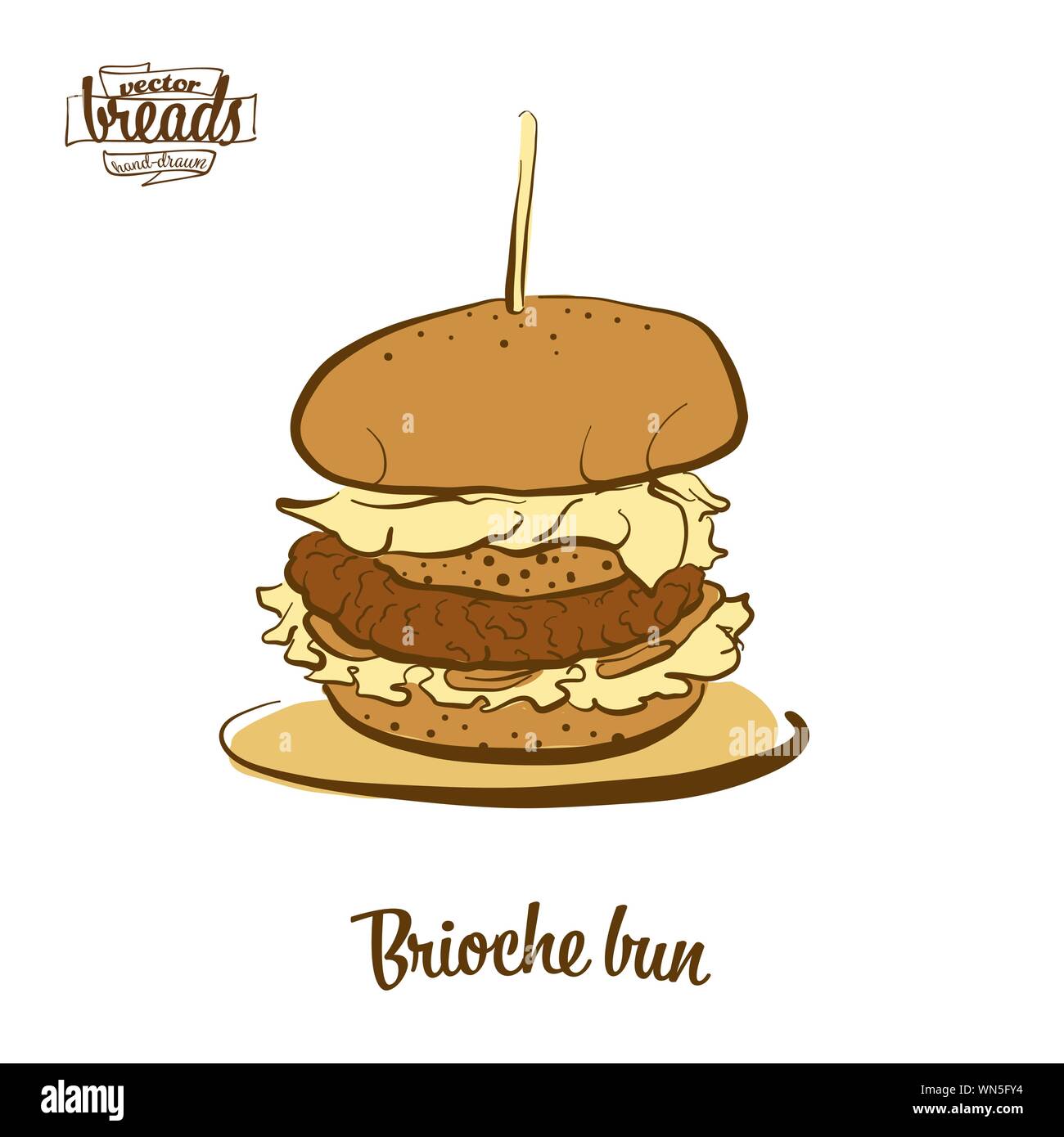 Farbige Zeichnung von Brioche Brötchen Brot. Vector Illustration von ...