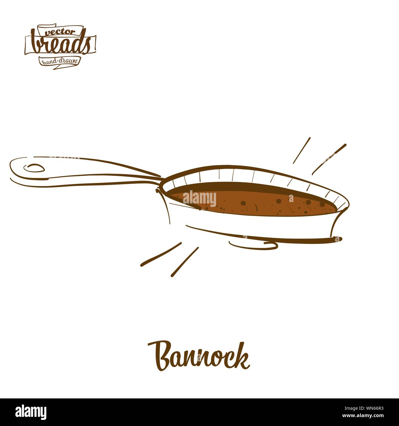 Farbige Zeichnung der Bannock Brot. Vector Illustration von Fladenbrot Essen, in der Regel in Großbritannien, Schottland bekannt. Farbige Brot Skizzen. Stock Vektor