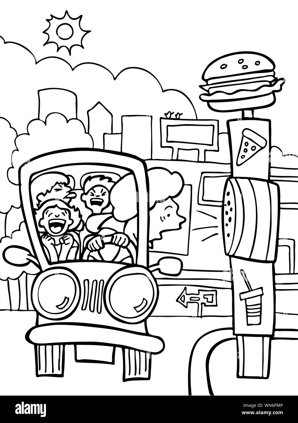 Drive Thru Alptraum - schwarz / weiß Stock Vektor