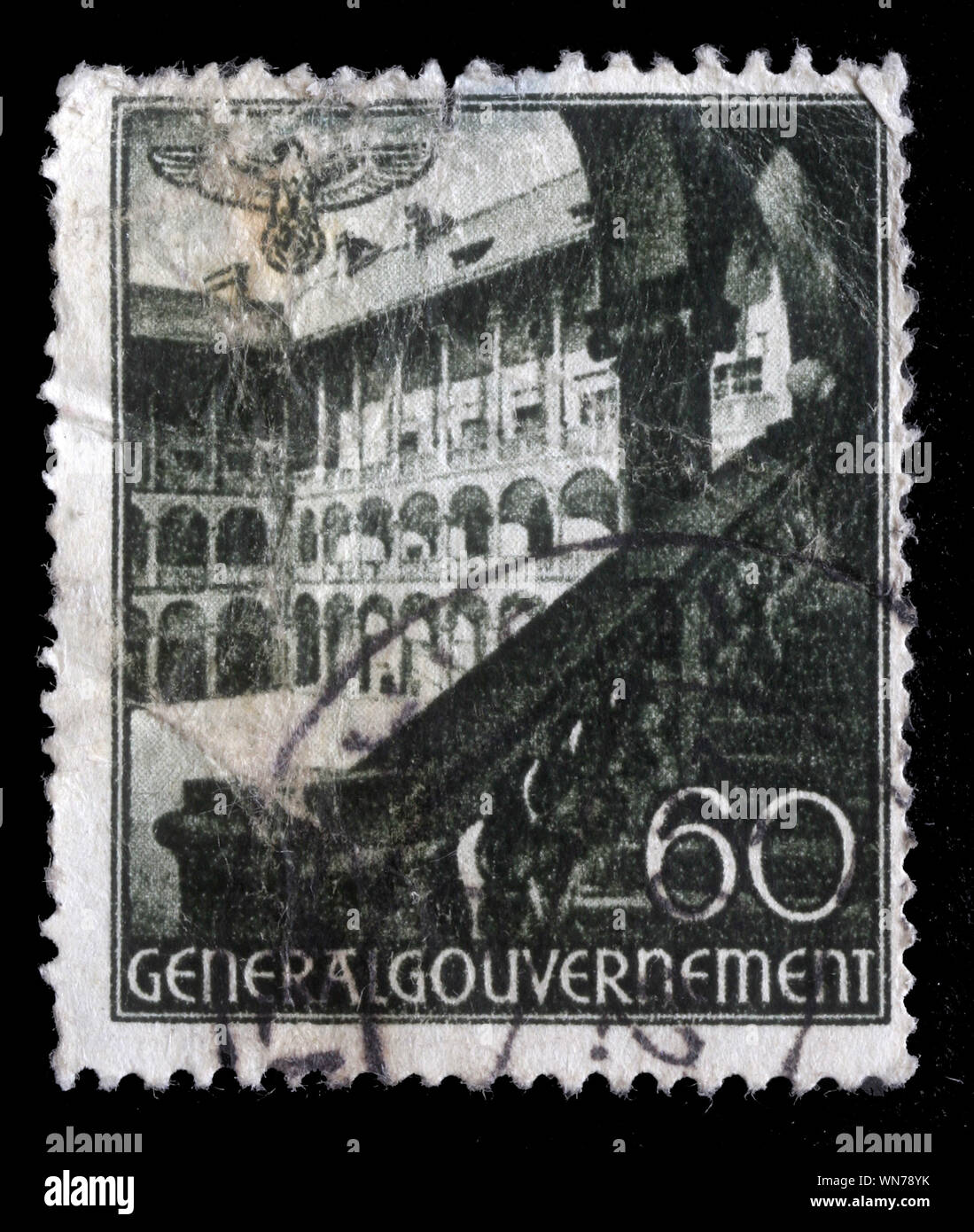 Stempel gedruckt in Deutschland, den Staat (Polen), zeigt Schloss, Krakau, ca. 1940. Stockfoto