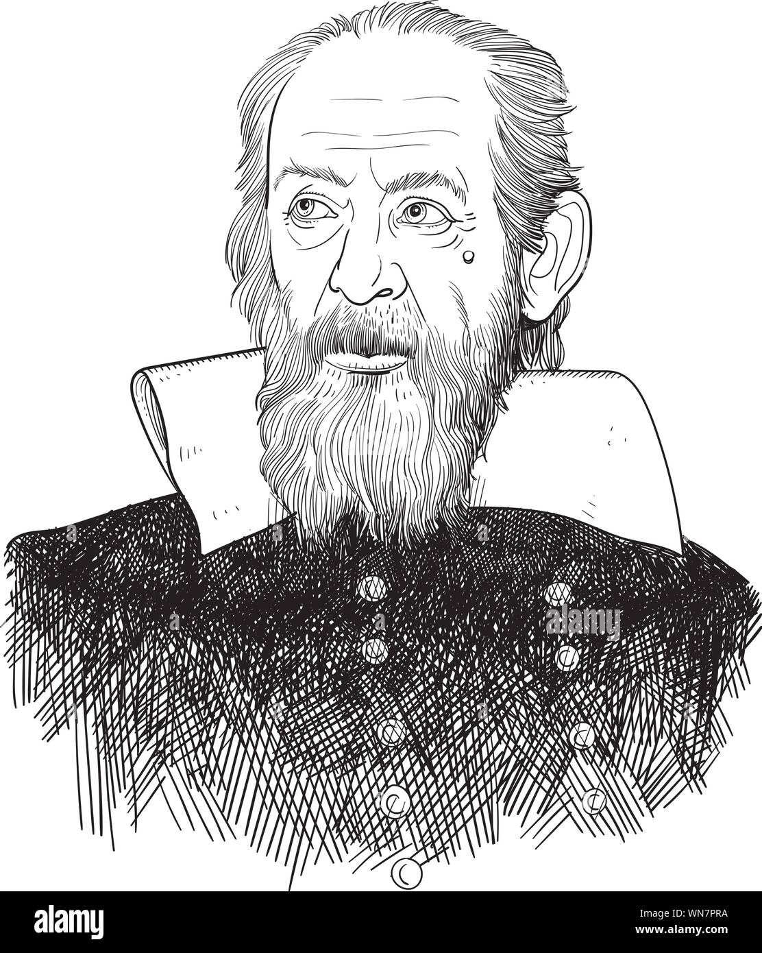 Galileo Galilei (1564-1642) vector Portrait in Line Art. Er ein italienischer Gelehrter war, Philosoph, Astronom, Physiker und Ingenieur. Stock Vektor