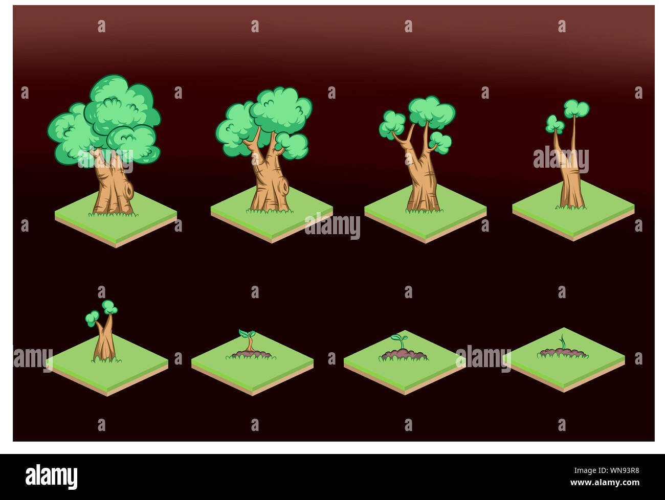Viel Baum und Sammlung von einem grünen Bäumen, die wächst und immer besser auf die Fliesen., Abbildungen Stockfoto