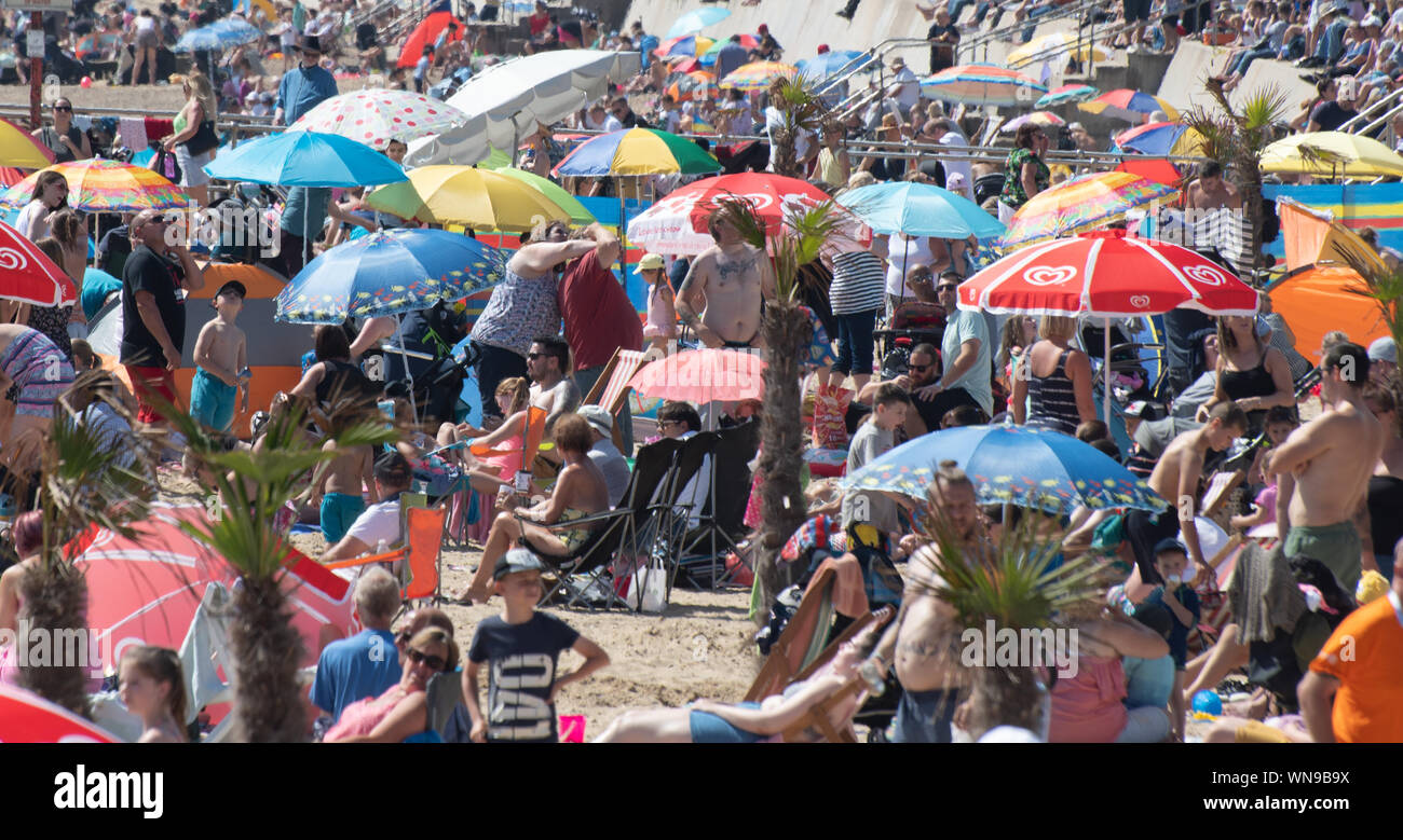 Clacton Vereinigtes Königreich 23. August 2019 -: große Menschenmenge am Strand am jährlichen Clacton Airshow Stockfoto