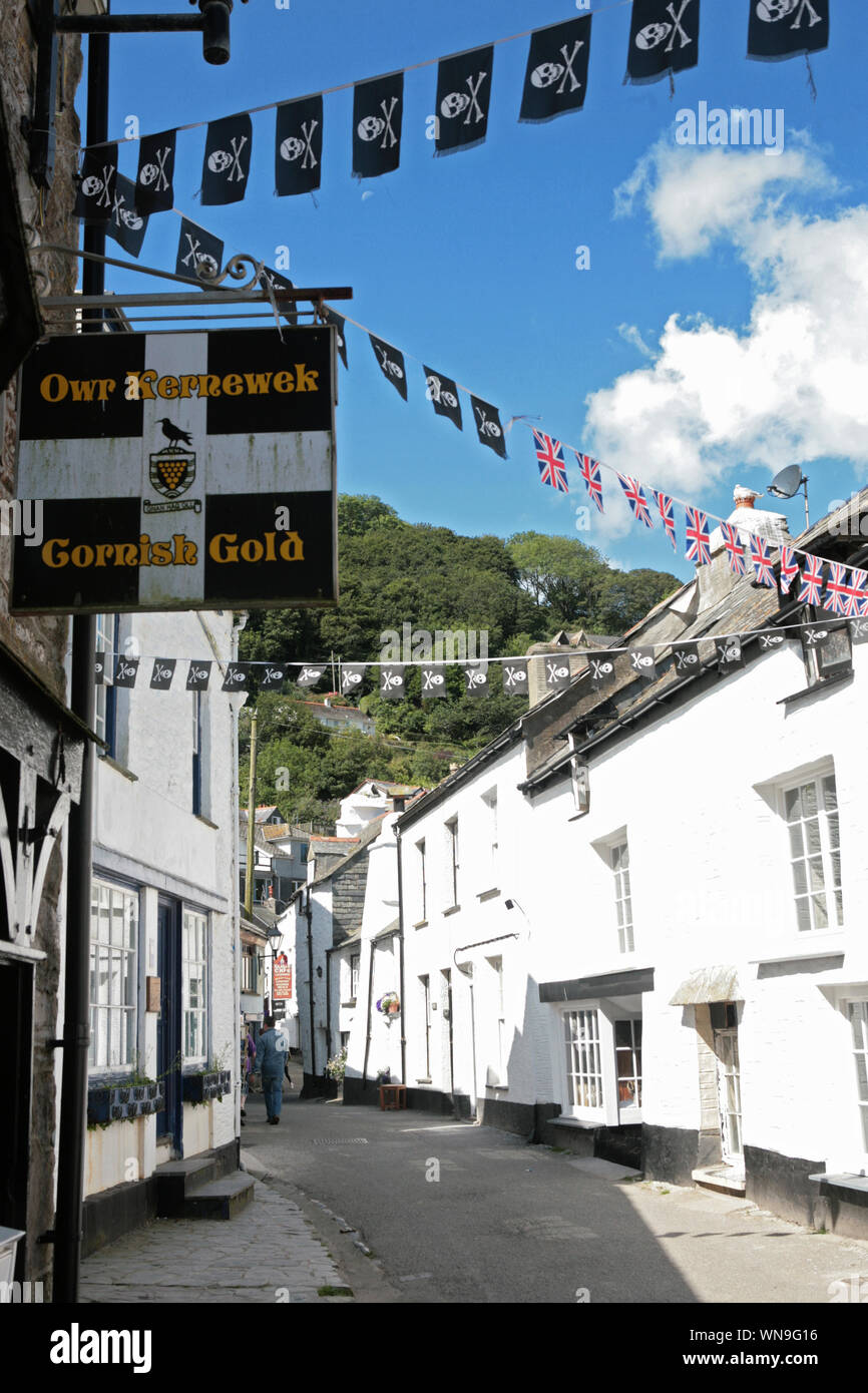 Malerisch und malerischen Lansallos Street, Polperro, Cornwall, England, Großbritannien Stockfoto