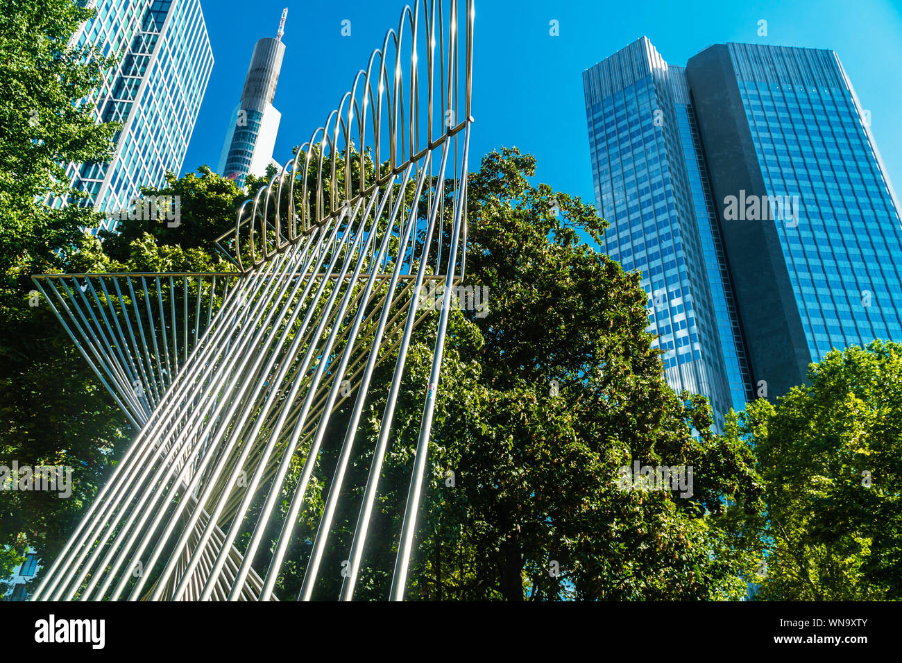 Stadtzentrum, Frankfurt am Main. Wolkenkratzer in Frankfurt am Main. Moderne Gebäude der europäische Bankenzentrum Stadt. Europas. Stockfoto