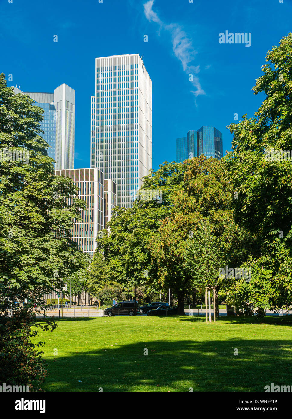 Stadtzentrum, Frankfurt am Main. Wolkenkratzer in Frankfurt am Main. Moderne Gebäude der europäische Bankenzentrum Stadt. Europas. Stockfoto