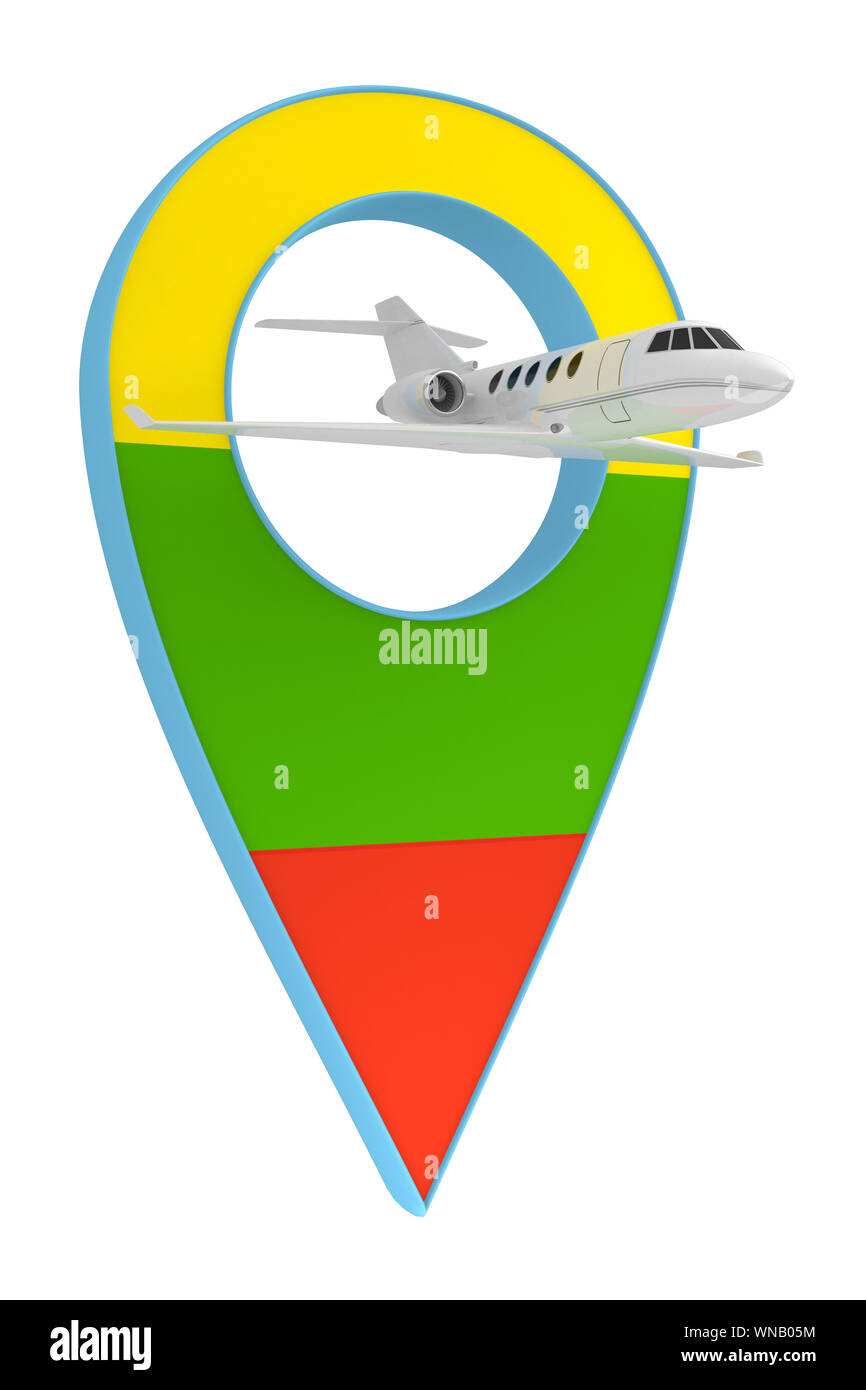 Eigenes Flugzeug mit Pin navigation Flagge Litauen. 3D-Rendering Stockfoto