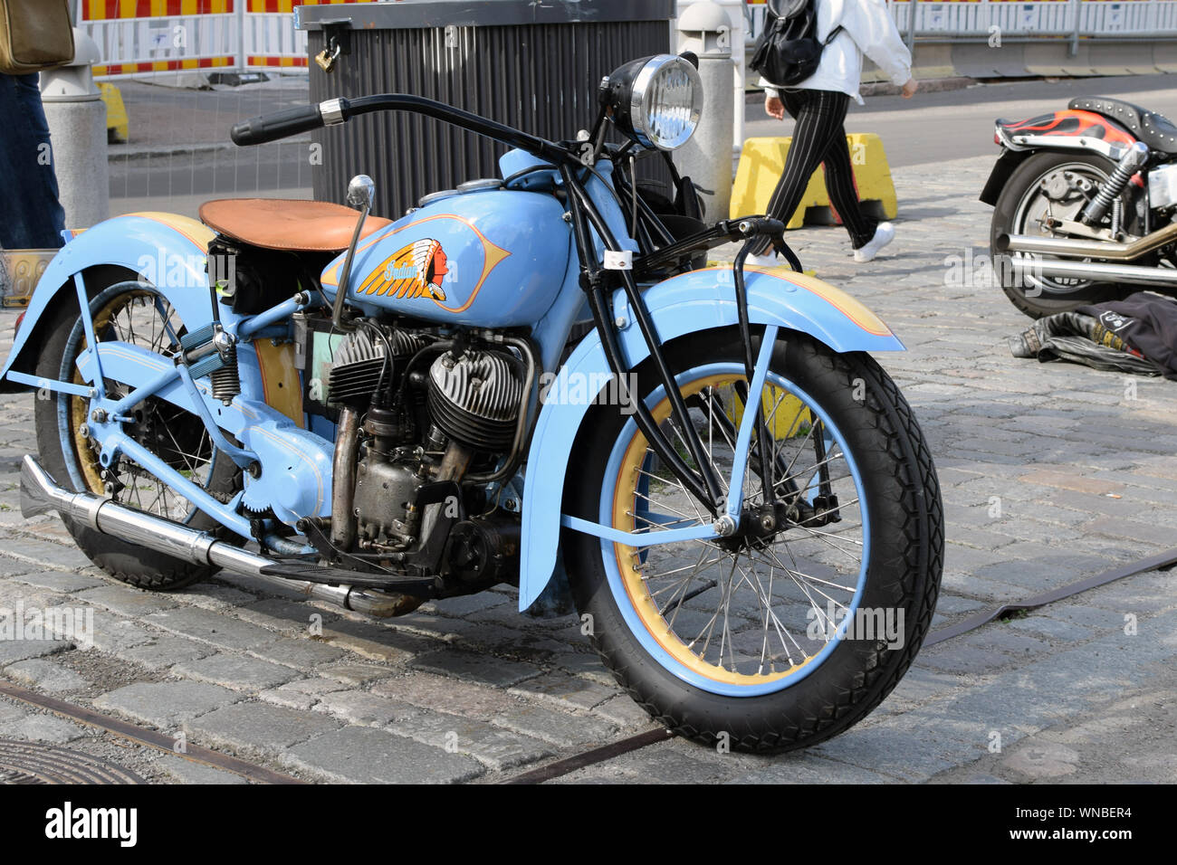 Altes elegantes indisches Motorrad. Indische ist eine amerikanische Marke von Motorrädern, die ursprünglich von 1901 bis 1953 produziert. Stockfoto