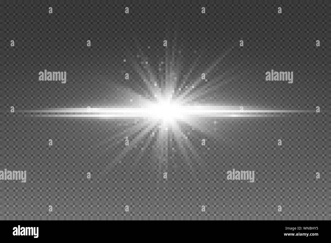 Abstrakte weißes Licht Effekt auf transparentem Hintergrund isoliert. Leuchtende Sterne mit fliegenden leuchtende Teilchen. Random neon Linien. Vector Illustration. E Stock Vektor