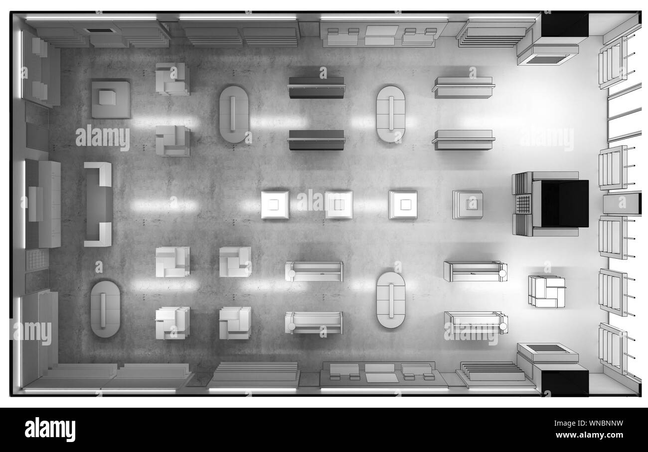 Shop, Shop, Shopping Mall, Visualisierung, 3D-Darstellung Stockfoto