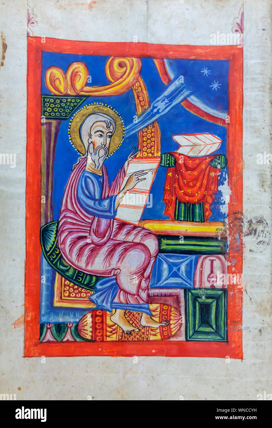 Evangelium, 1447, alte armenische manuscrupt, Museum der armenischen Heiligen Erlöser Kathedrale, New Julfa, armenische Viertel, Isfahan, Provinz Isfahan, Iran Stockfoto