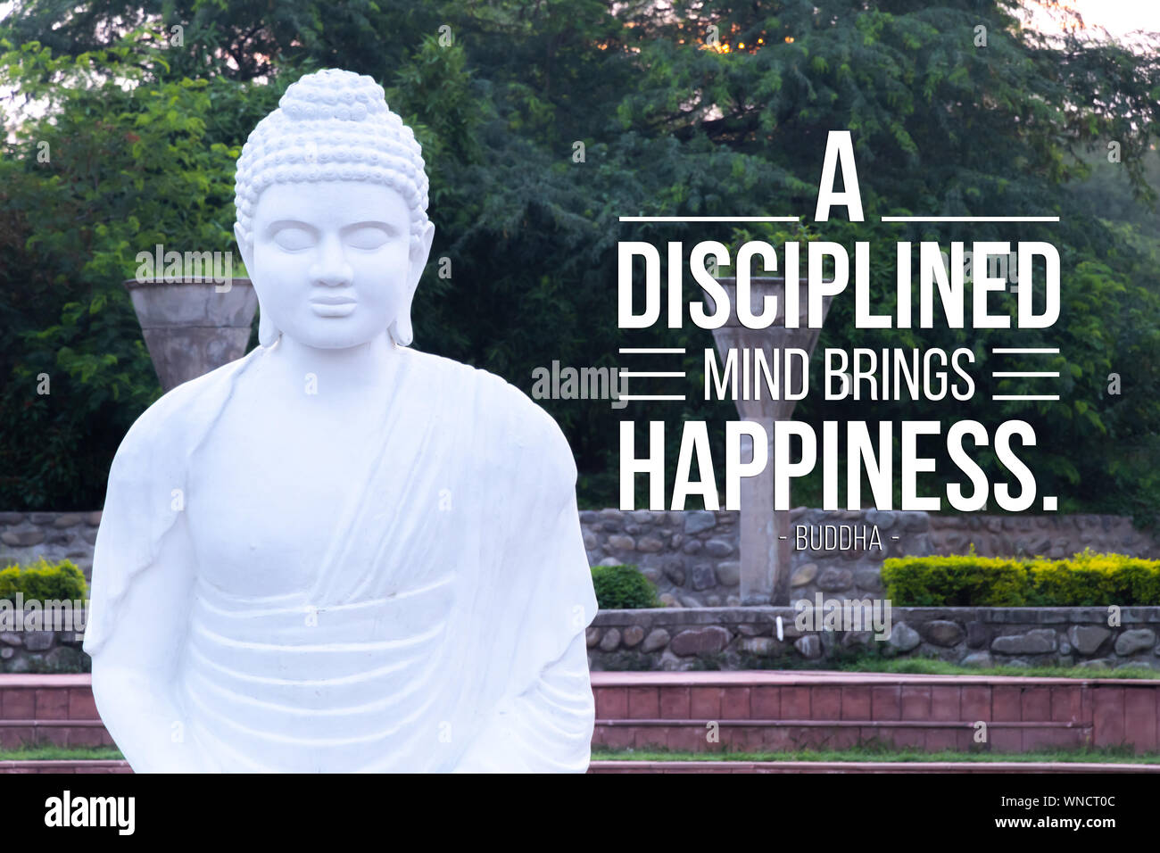 Eine disziplinierte Verstand bringt Freude - Buddha Stockfoto