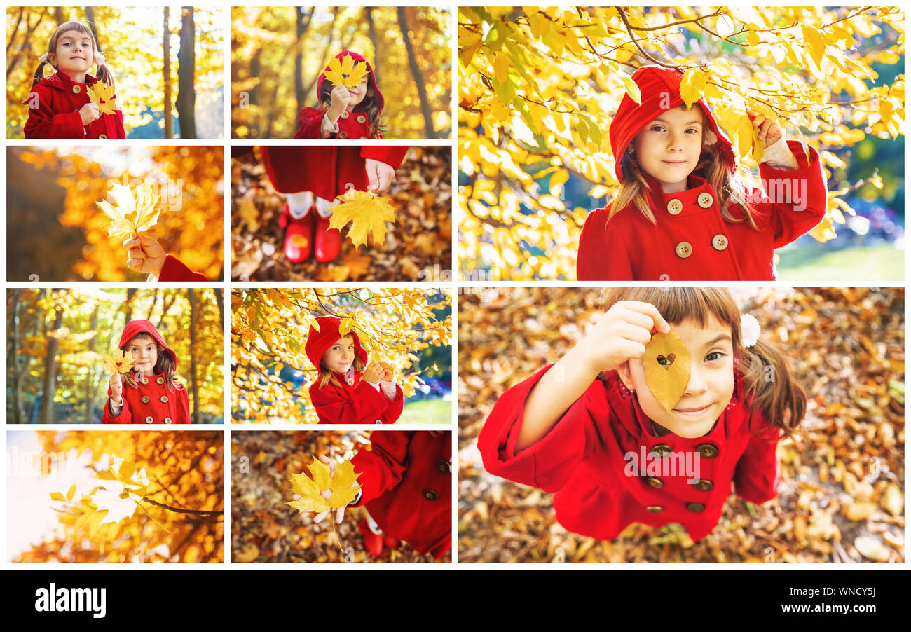 Die Collage und Herbst Kinder Fotos. Selektive konzentrieren. Stockfoto