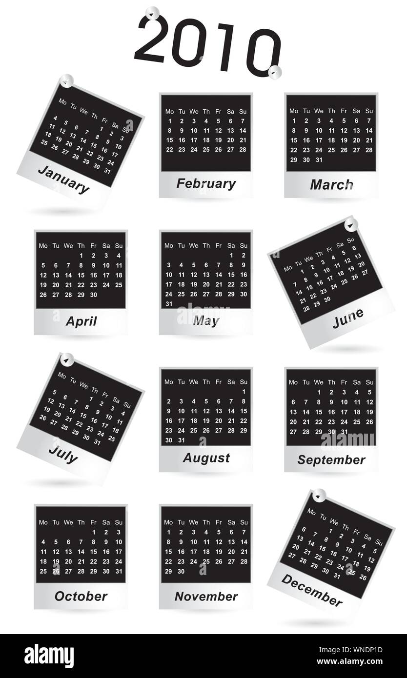 Kalender für das Jahr 2010 Stock Vektor