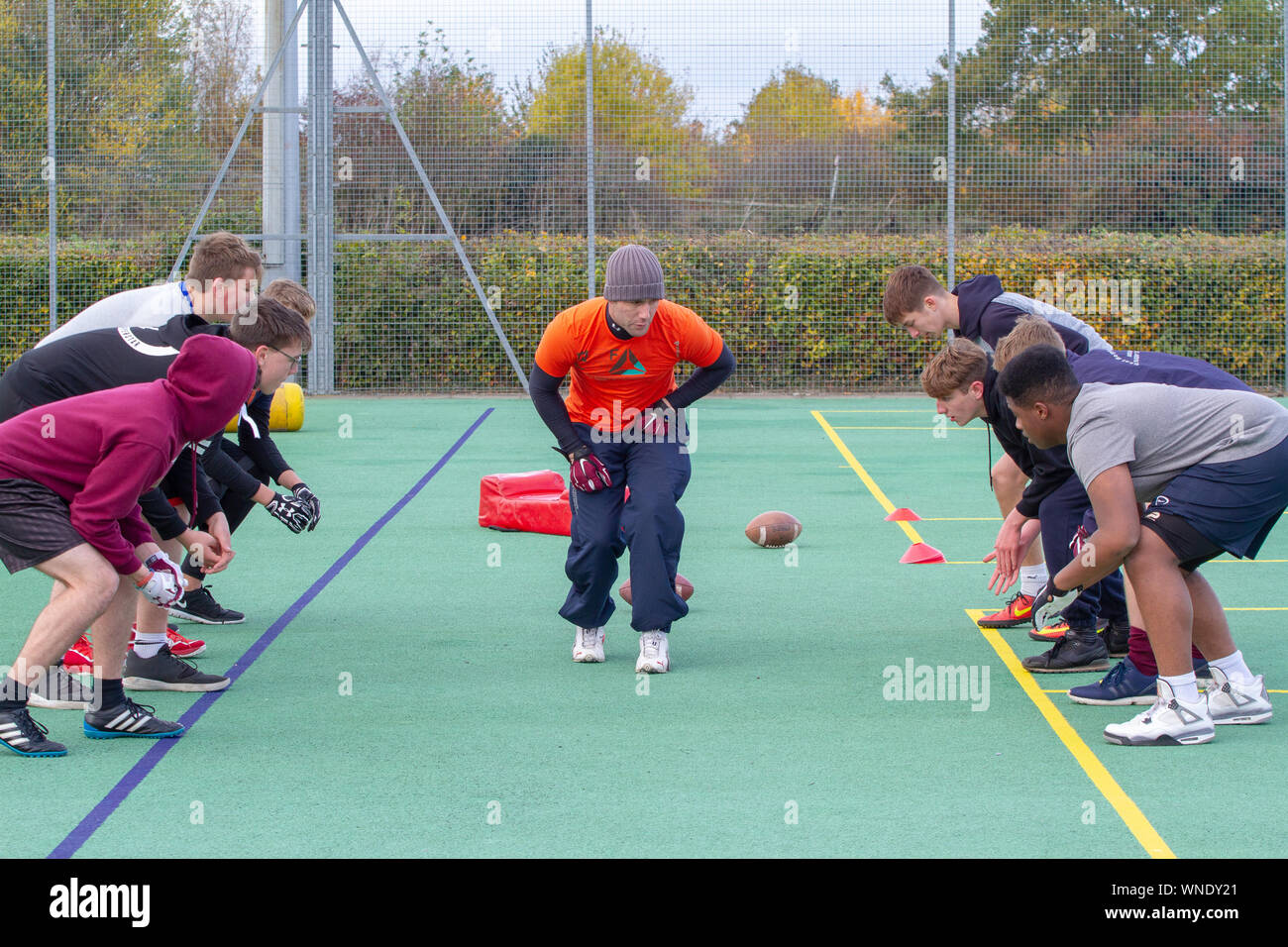 Unter 19 s Junioren Training bei Ipswich Kardinäle British American Football Stockfoto