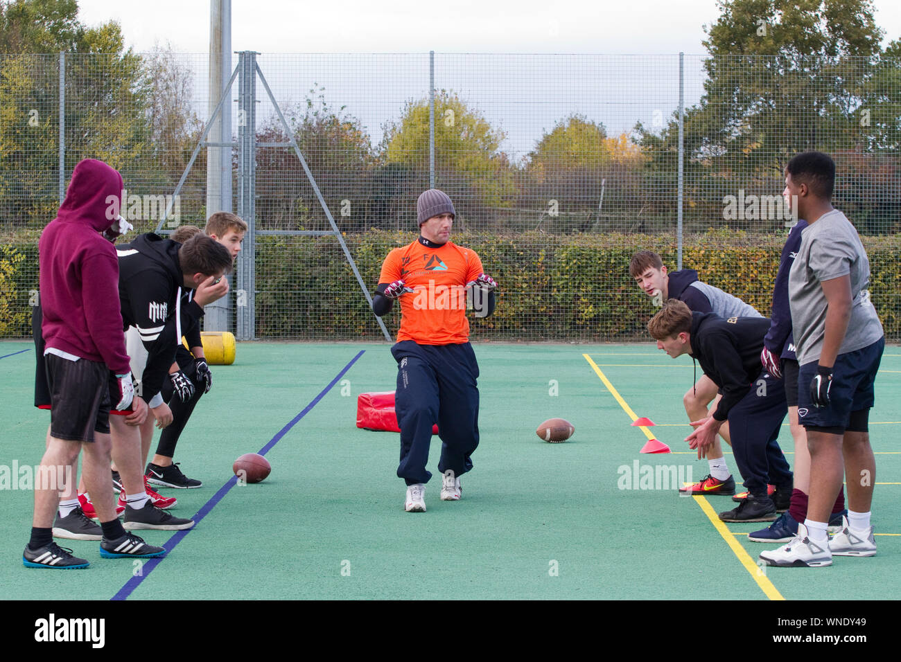 Unter 19 s Junioren Training bei Ipswich Kardinäle British American Football Stockfoto