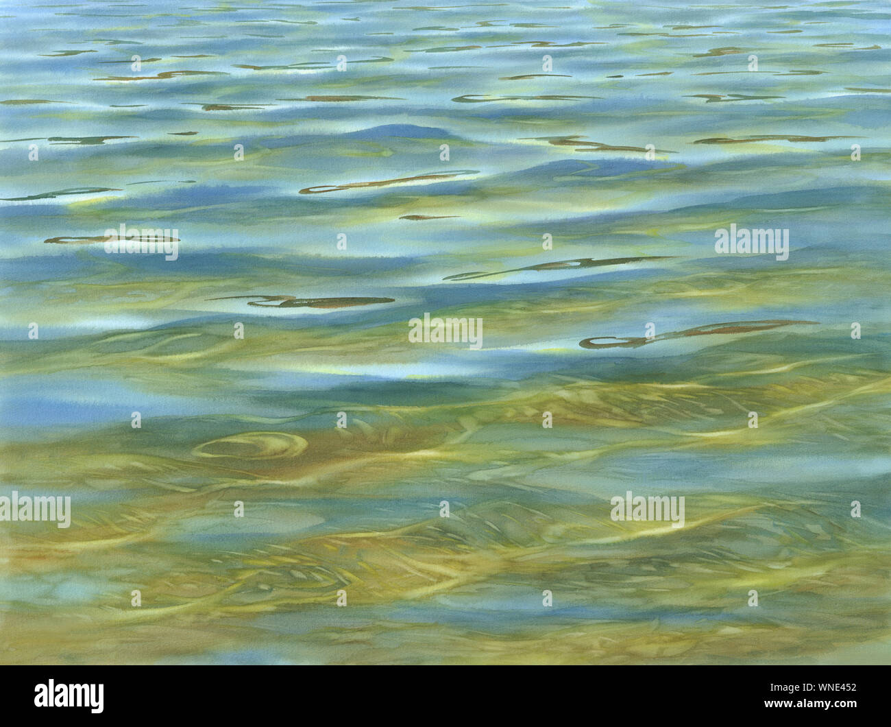 Sonnig mit transparenten Wellen Aquarell Hintergrund. Zusammenfassung Hintergrund Stockfoto