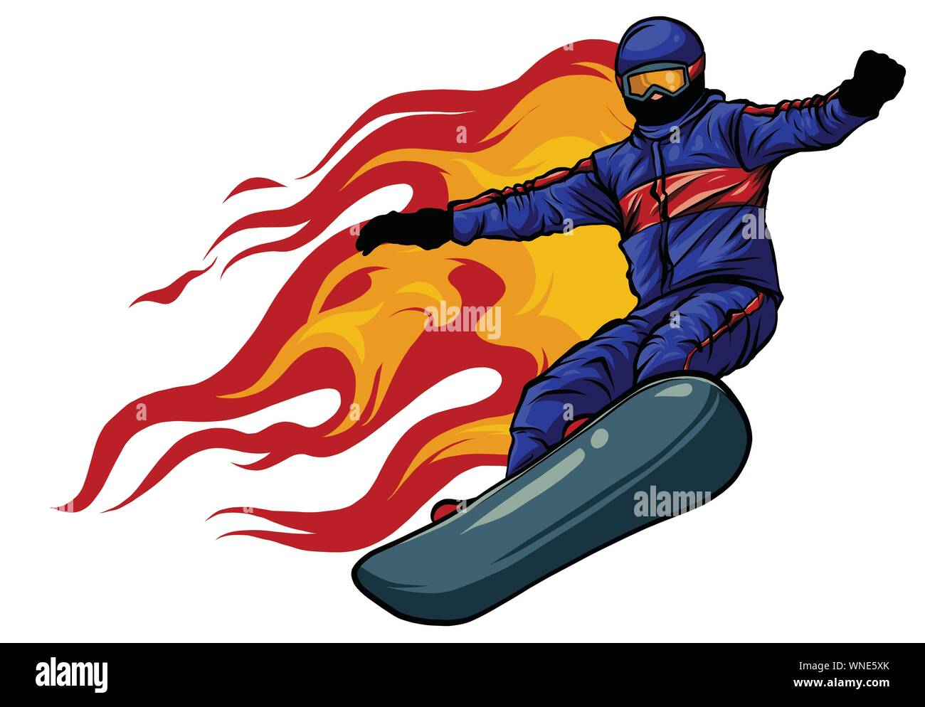 Snowboarder Krähe auf Feuer Vector Illustration Kunst Stock Vektor