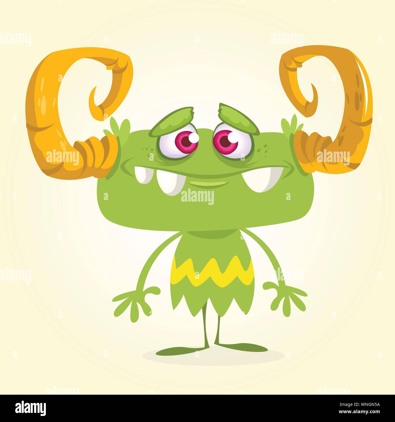 Susse Grune Monster Vektor Halloween Gehornte Monster Charakter Maskottchen Stock Vektorgrafik Alamy