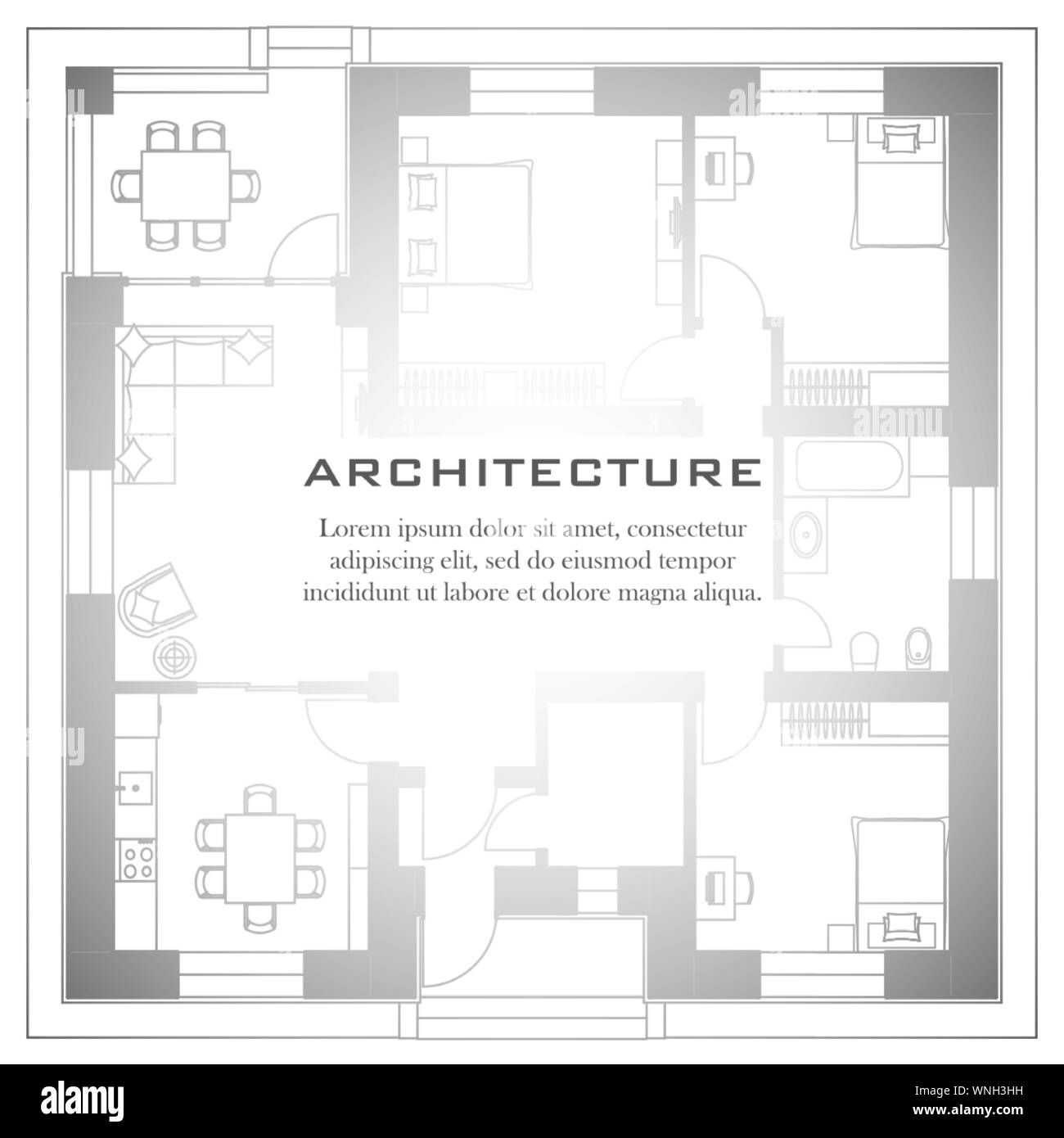 Architektonischen Hintergrund. Teil des architektonischen Projekt, architektonischen Plan eines Wohnhauses. Schwarze und weiße Vektor-illustration EPS 10. Stock Vektor