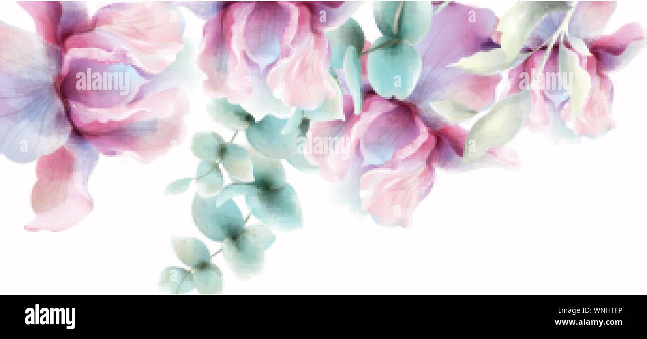 Transparent Blumen Vektor Aquarell. Provence rustikale Poster. Hochzeit, Geburtstag Hochzeit event Einrichtung Stock Vektor