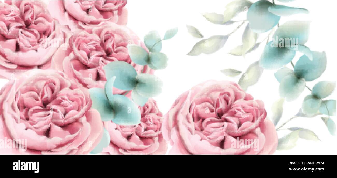 Pfingstrose Blüten Karte Vektor Aquarell. Zart rosa florales Dekor Stock Vektor